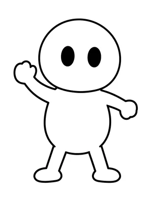 Tegning til farvelægning af et smilende skelet med store, runde knogler, der danser ved siden af en græskarlygte.