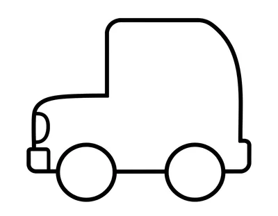 Tegning til farvelægning af en stor traktor med to runde hjul og en lille kabine i kraftige streger.