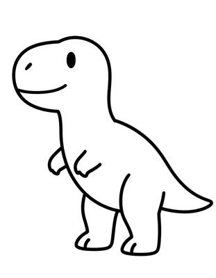 Tegning til farvelægning af en venlig Tyrannosaurus rex med rundt hoved og små arme.