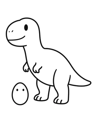 Tegning til farvelægning af en stor Tyrannosaurus rex, der står ved siden af et enkelt dinosauræg på flad jord.